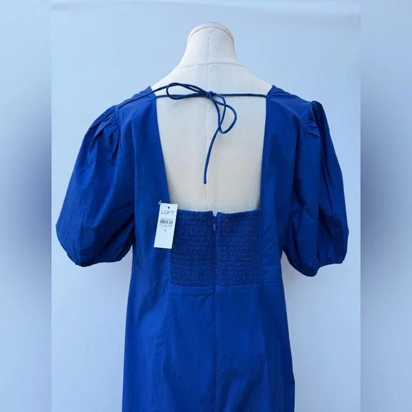Loft Poplin Tie Back Puff Sleeve Midi Dress Size 10 - Picture 10 of 14